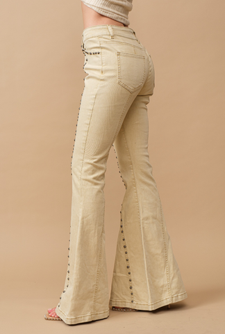 Antique Gold Metal Studs Flared Jeans