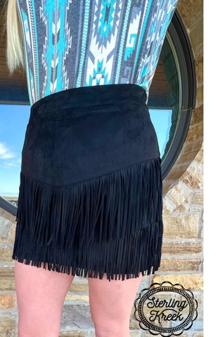 Fort Worth Fringe Skirt - Black