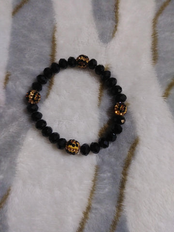 Black Bead Bracelet W/Leopard Accent