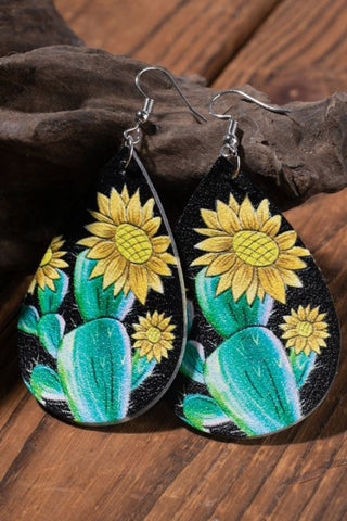 Cactus & Sunflower Water Drop Earrings