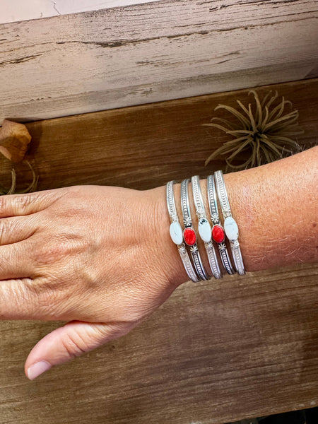 White Buffalo or Red Spiny Cuff Bracelet – Sterling Silver