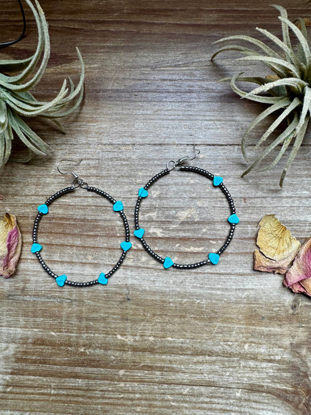 Turquoise Verasite heart hoops