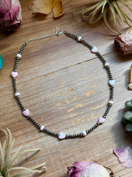 15” Pink Conch Heart Necklace – Sterling Silver Pearls