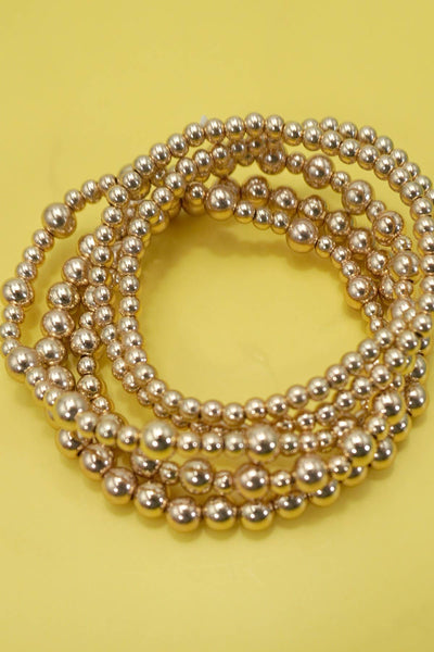 MULTI LAYER GOLD BALL CHAIN BEADED BRACELET:GOLD