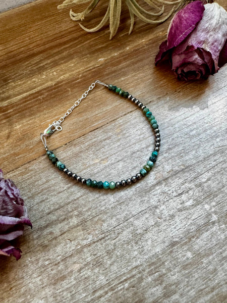 African Turquoise & Sterling Silver Pearl Bracelet – 3mm