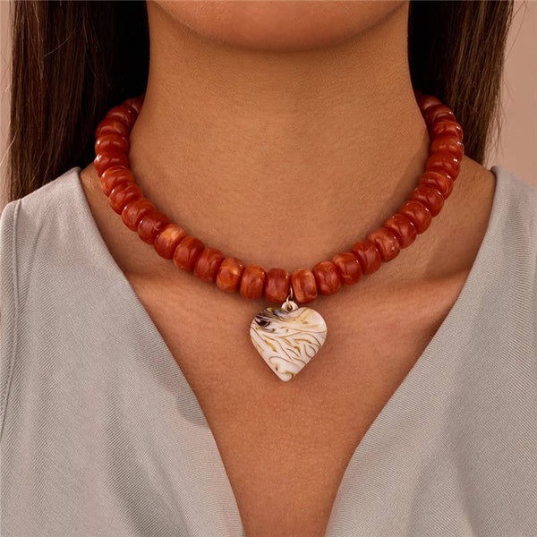 Heart Pendant Resin Beaded Necklaces: TURQ