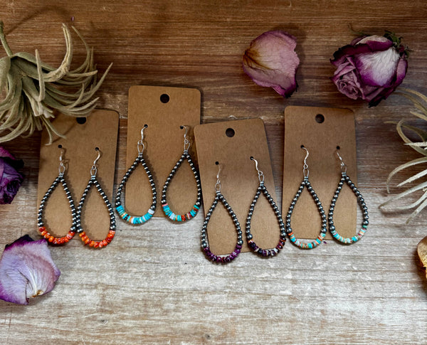 Green & Orange Heishi Earrings – Sterling Silver Pearls