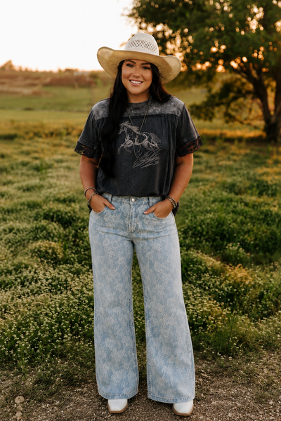 LACE DENIM WIDE LEGGED JEAN