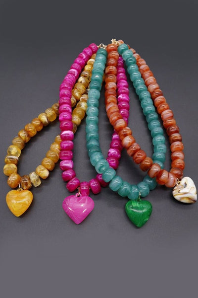 Heart Pendant Resin Beaded Necklaces: TURQ
