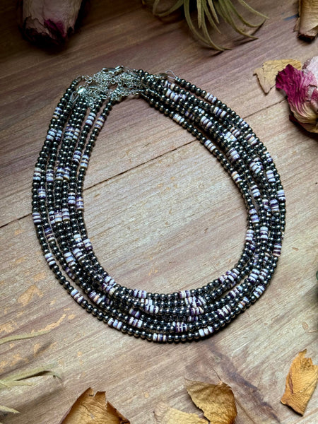 Wampum Shell & Sterling Silver Necklace 4mm 16"