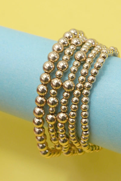 MULTI LAYER GOLD BALL CHAIN BEADED BRACELET:GOLD