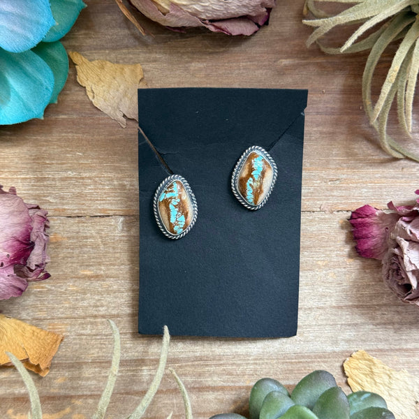 29 - Sterling Silver Ribbon Royston Turquoise Stud Earrings by Jason Ogg