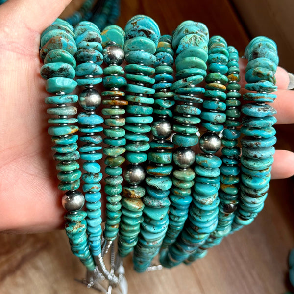 Turquoise Graduated Necklace with Hematite & Sterling Silver Accents – 23”