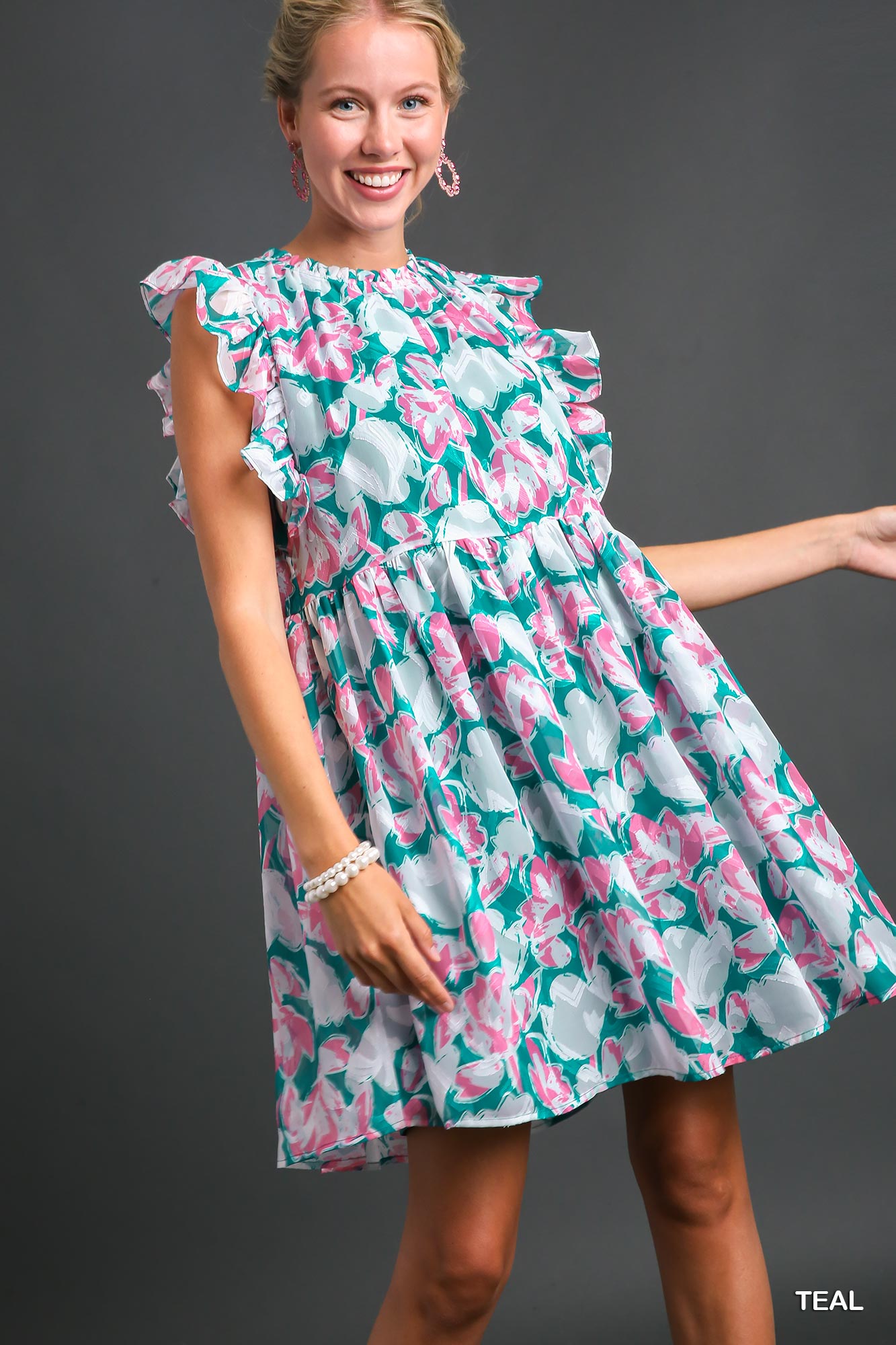 Flutter Sleeve Dress - Teal