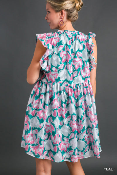 Flutter Sleeve Dress - Teal