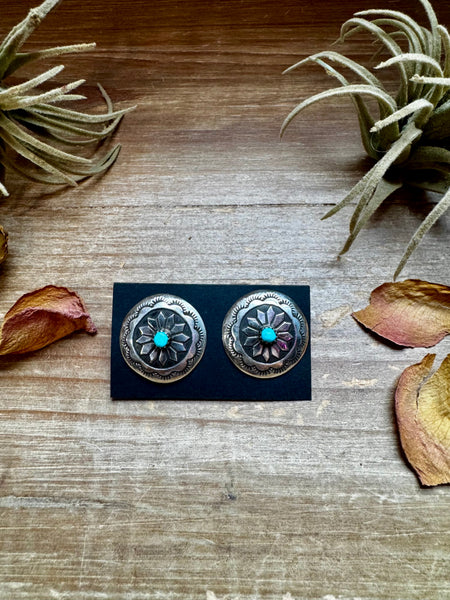Concho Earrings – Kingman Turquoise & Sterling Silver