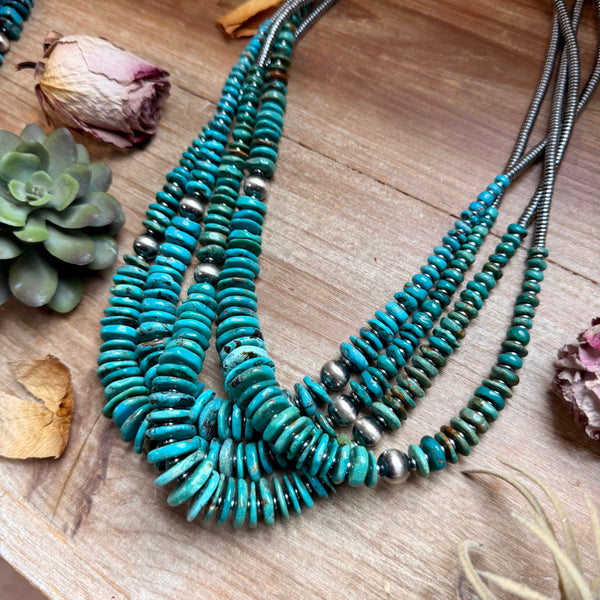 Turquoise Graduated Necklace with Hematite & Sterling Silver Accents – 23”
