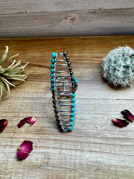 Turquoise and faux pearls Hair Clips