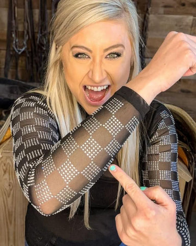 Checked In Black Mesh Top