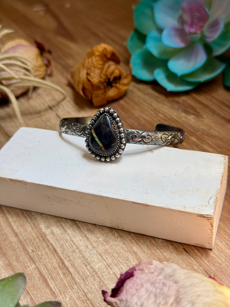 MJ Black Jack Turquoise Sterling Silver Cuff