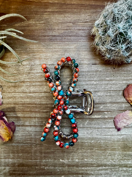 Orange & Turquoise bow hair clips