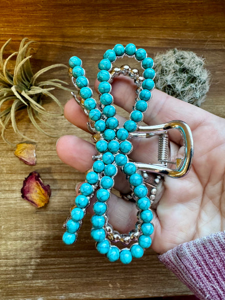 Turquoise magnesite bead bow hair clips