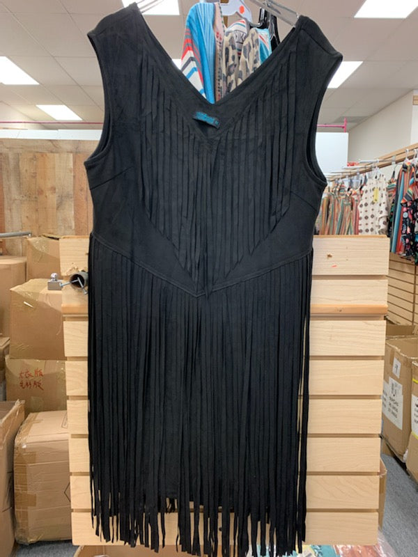 Black Suede Fringe Dress