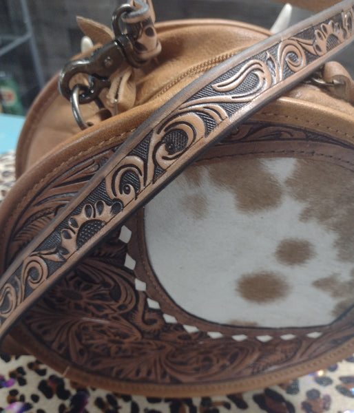 Tooled Leather Canteen Shoulder Bag