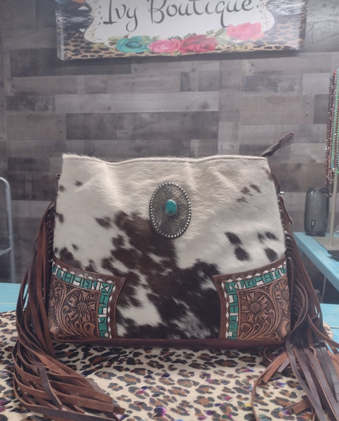 Full Hair on Leather Concho Handbag