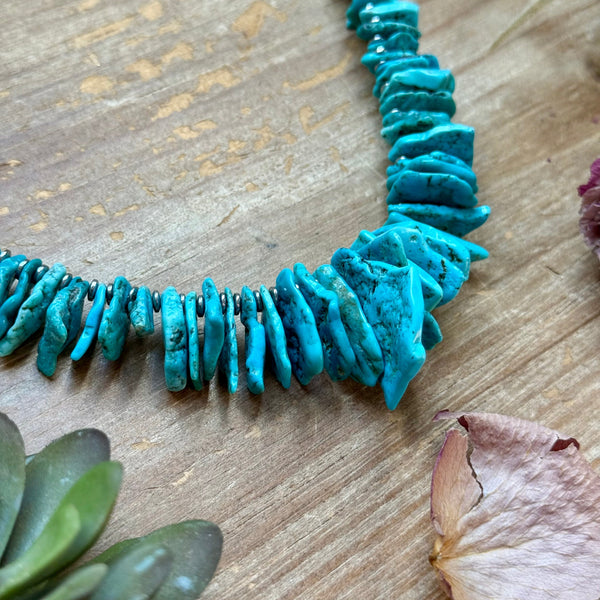 Blue Turquoise & Silver Hematite Necklace – 18”