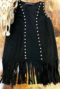 Girl's Black Studded Suede Fringe Vest