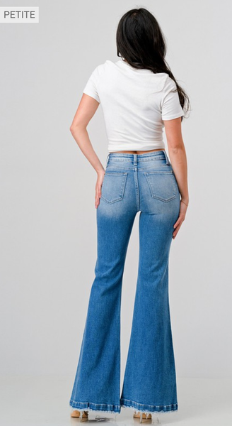 Distressed High Rise 70's Inspired Flares - PETITE