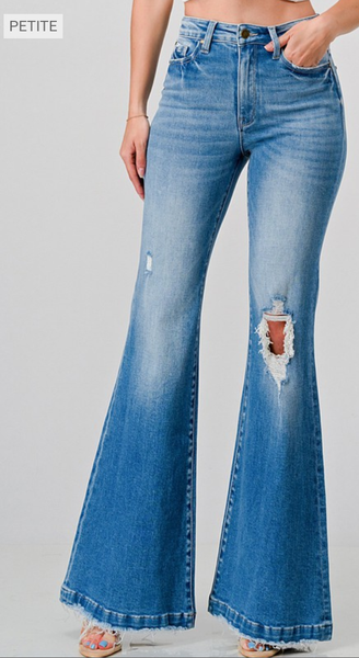 Distressed High Rise 70's Inspired Flares - PETITE