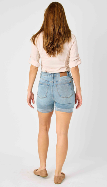 High Waist Tummy Control Cool Denim Shorts - MD PLUS SIZE