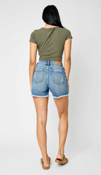 High Waist Rigid Magic Destroy & Fray Hem Shorts - MD