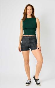 High Waist Tummy Control Black Washed Shorts - Plus Size