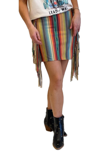 Serape Print Skirt with Fringe