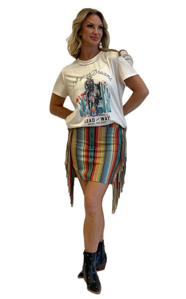 Serape Print Skirt with Fringe