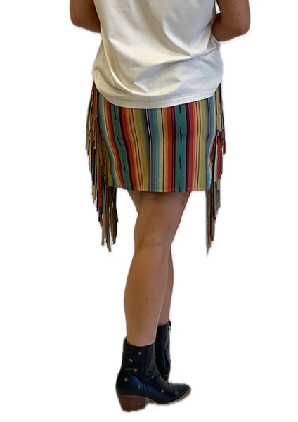 Serape Print Skirt with Fringe