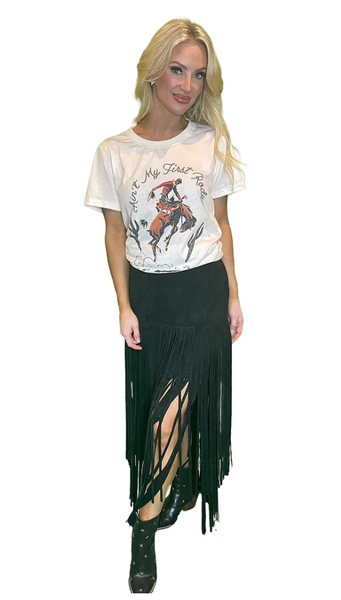 Long Faux Suede Fringe Skirt