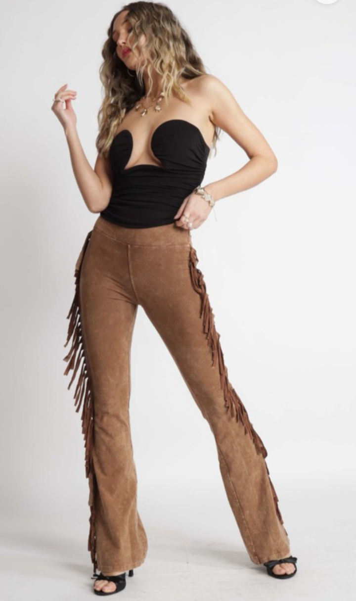 Side Fringe Mineral Wash Pants - Camel