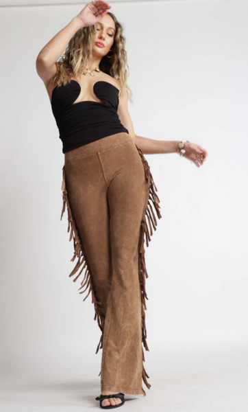 Side Fringe Mineral Wash Pants - Camel