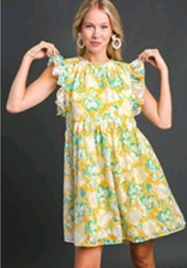 Flutter Sleeve Dress - Lemon