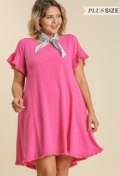 Hot Pink Linen Dress - Plus Size