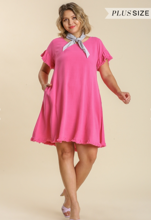 Hot Pink Linen Dress - Plus Size