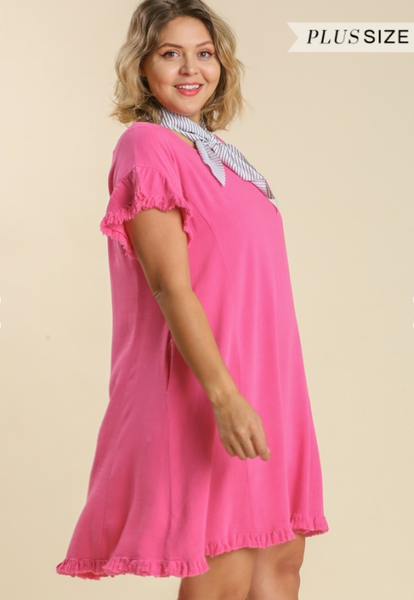 Hot Pink Linen Dress - Plus Size