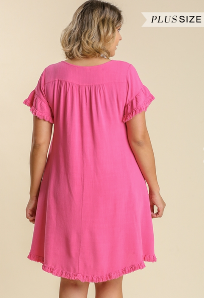 Hot Pink Linen Dress - Plus Size