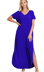 Vneck Maxi Dress - Bright Blue