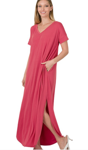 Vneck Maxi Dress- Rose