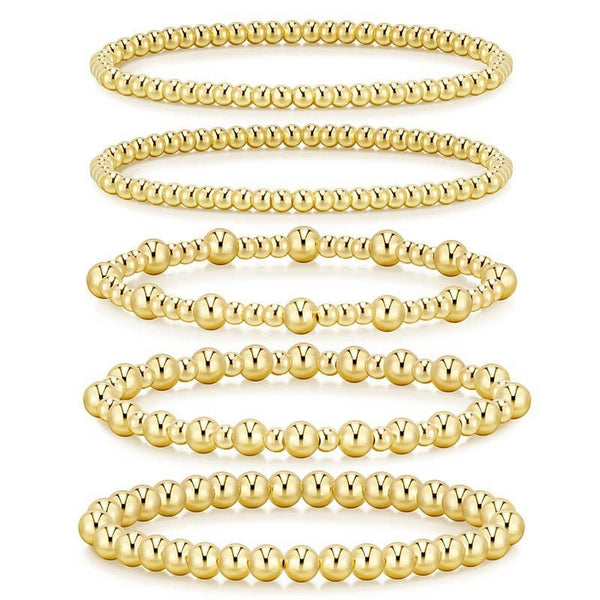 MULTI LAYER GOLD BALL CHAIN BEADED BRACELET:GOLD